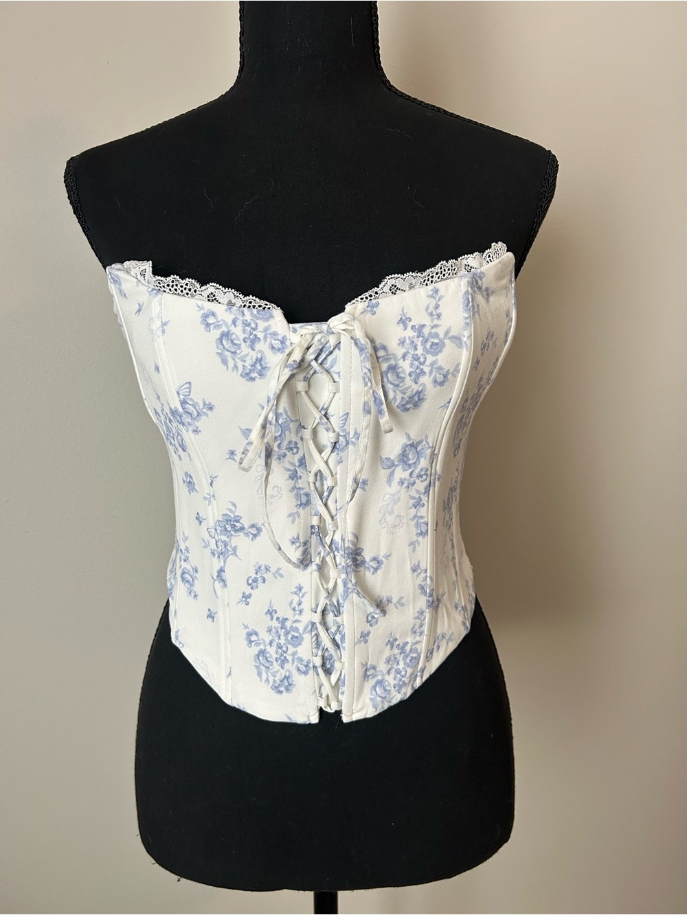 Garage Blue Floral Corset Top – Medium – New Without Tags